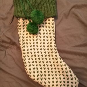 Green and White Knit Christmas Stocking